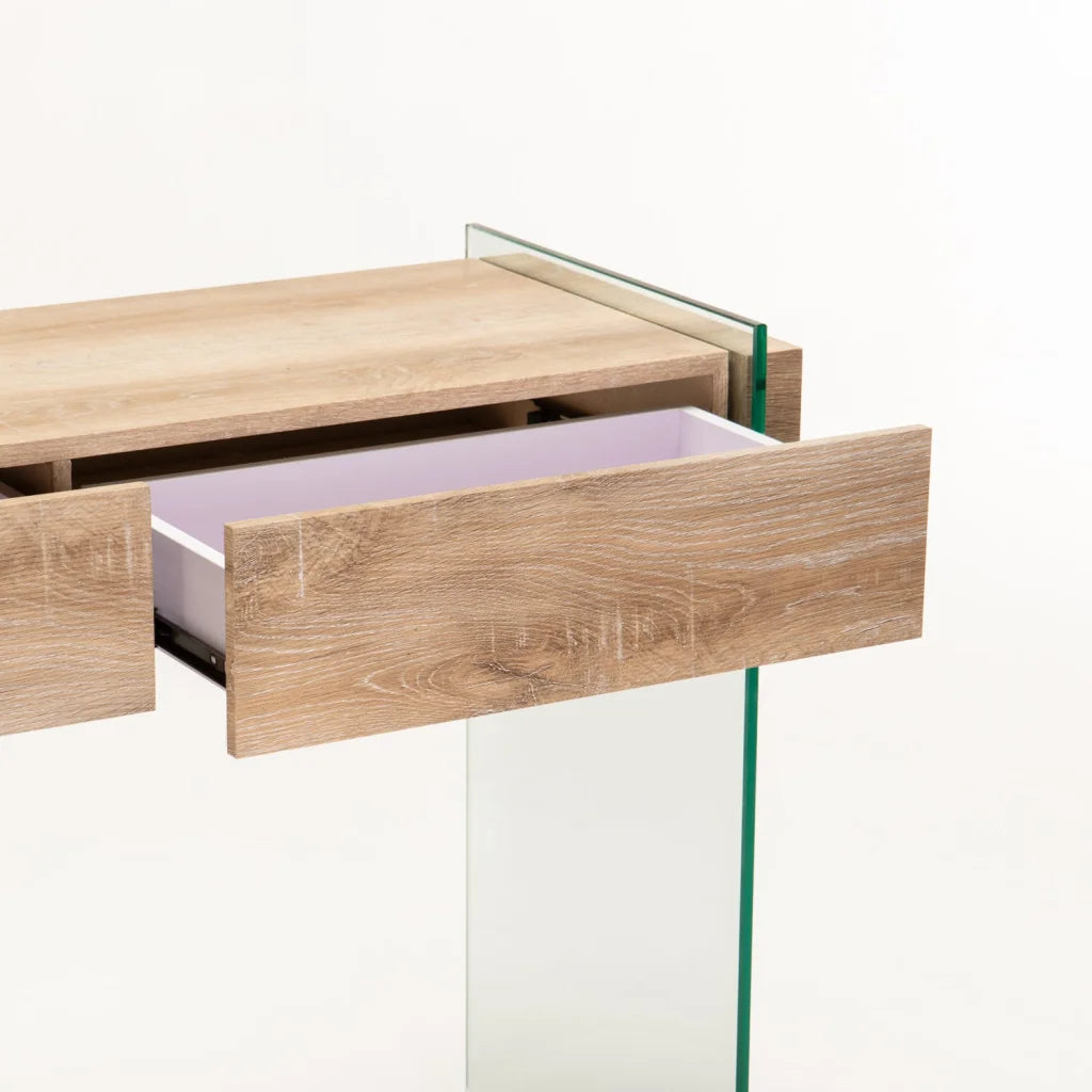 OPAL 110x40cm 12MM TEMP GLASS CONSOLE W/DR-OAK