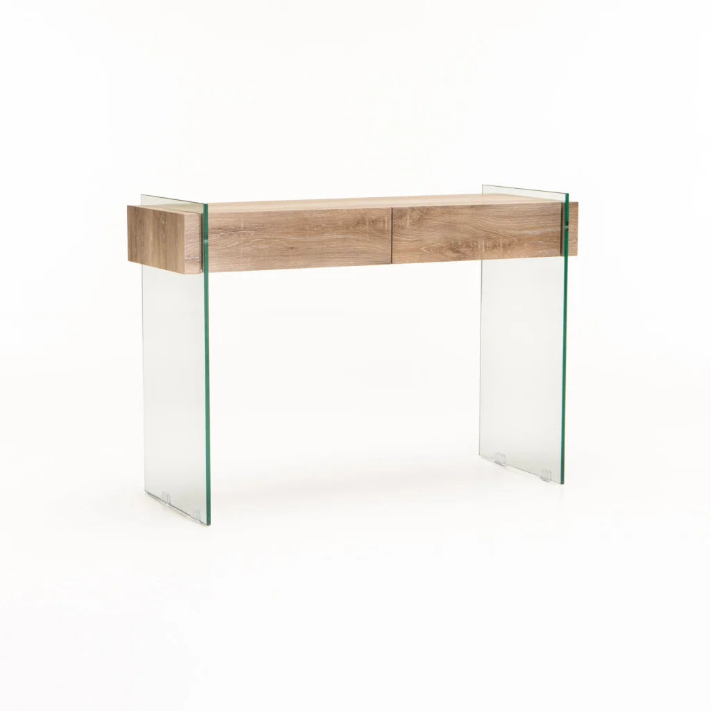 OPAL 110x40cm 12MM TEMP GLASS CONSOLE W/DR-OAK