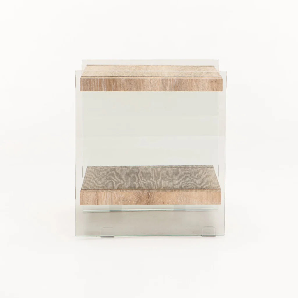 OPAL 45x45cm 8MM TEMPERED GLASS SIDE TABLE-OAK
