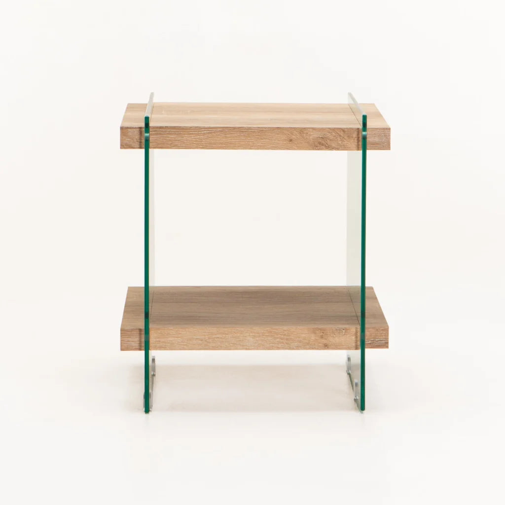 OPAL 45x45cm 8MM TEMPERED GLASS SIDE TABLE-OAK