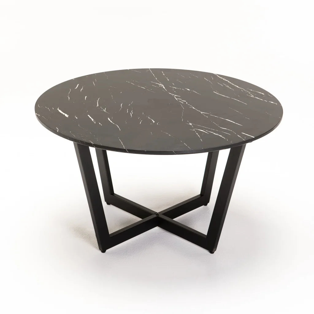 ROSE 80cm ROUND COFFEE TABLE - BLACK MARBLE