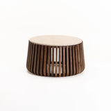SARI ROUND TRAVERTINE TOP SOLID WOOD COFFEE TABLE