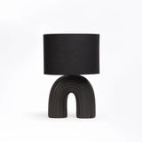 TABLE LAMP BLACK ARCH BASE BLACK FABRIC SHADE