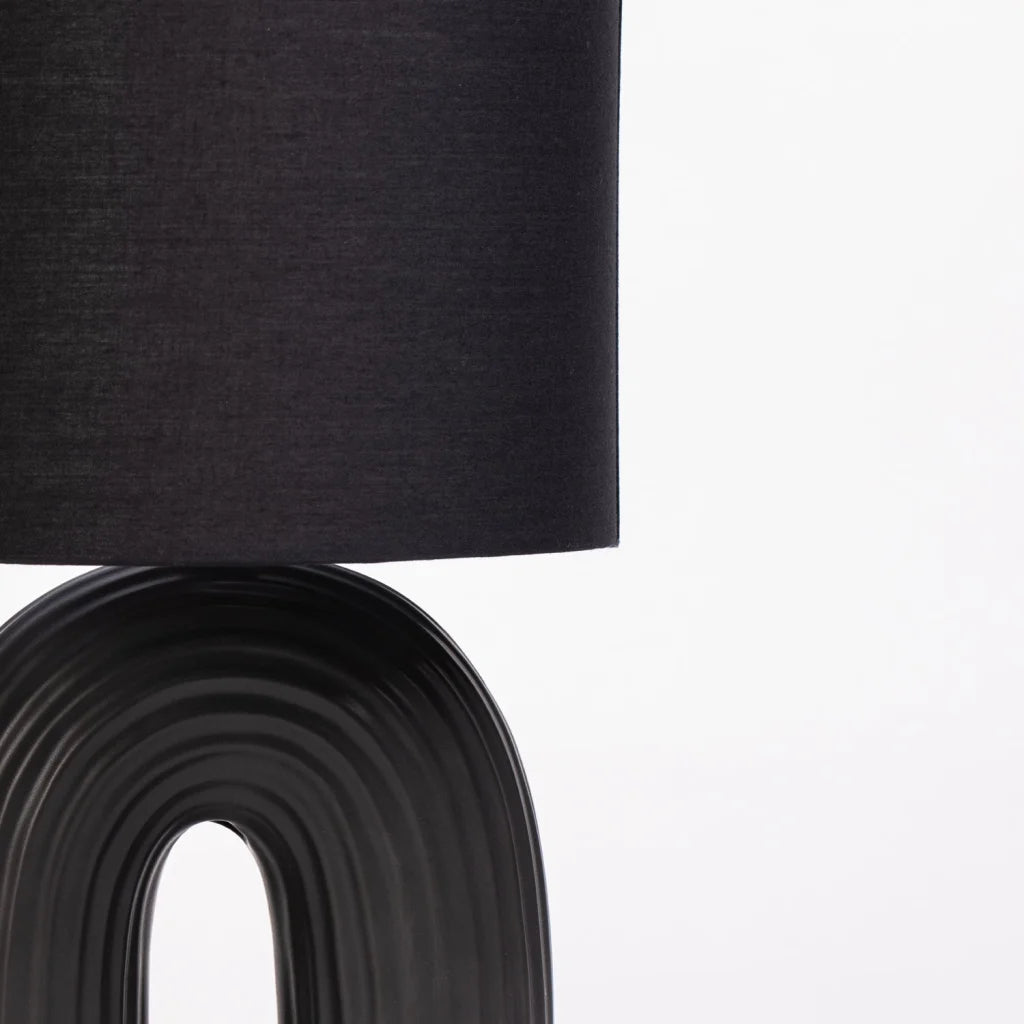TABLE LAMP BLACK ARCH BASE BLACK FABRIC SHADE