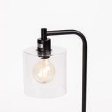 TABLE LAMP BLACK METAL BASE HALO GLASS SHADE
