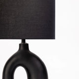TABLE LAMP BLACK OVAL BASE BLACK FABRIC SHADE
