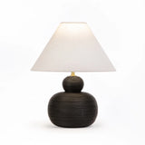 TABLE LAMP BLACK PEBBLE BASE WHITE FABRIC SHADE