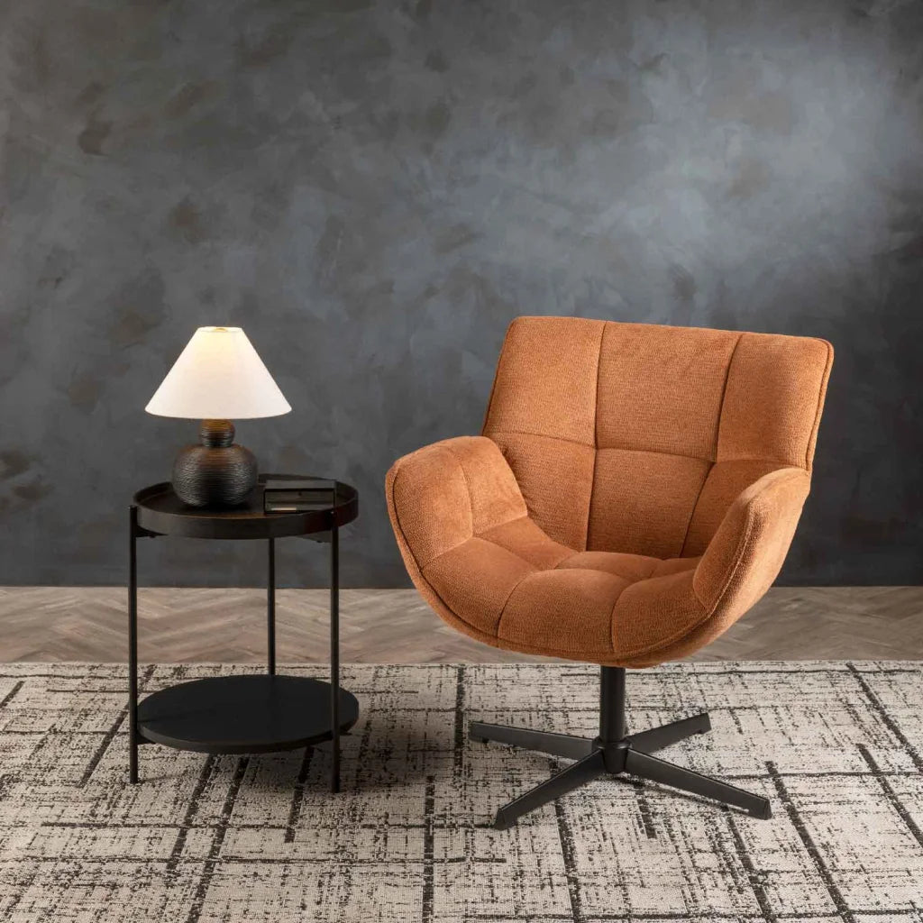 TABLE LAMP BLACK PEBBLE BASE WHITE FABRIC SHADE