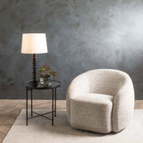 TABLE LAMP STACKED BLACK BASE WHITE FABRIC SHADE