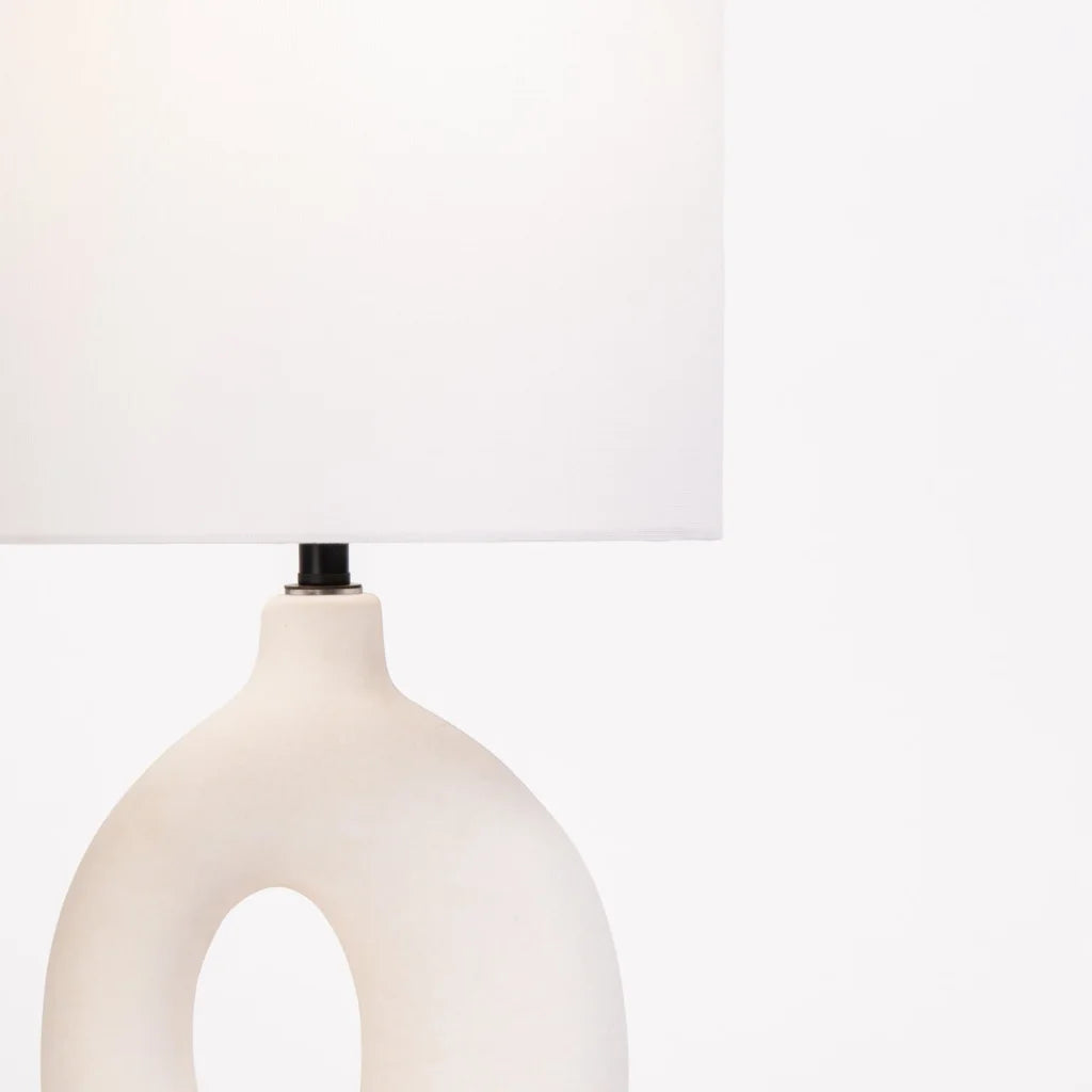 TABLE LAMP WHITE OVAL BASE WHITE FABRIC SHADE