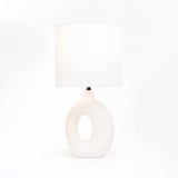 TABLE LAMP WHITE OVAL BASE WHITE FABRIC SHADE