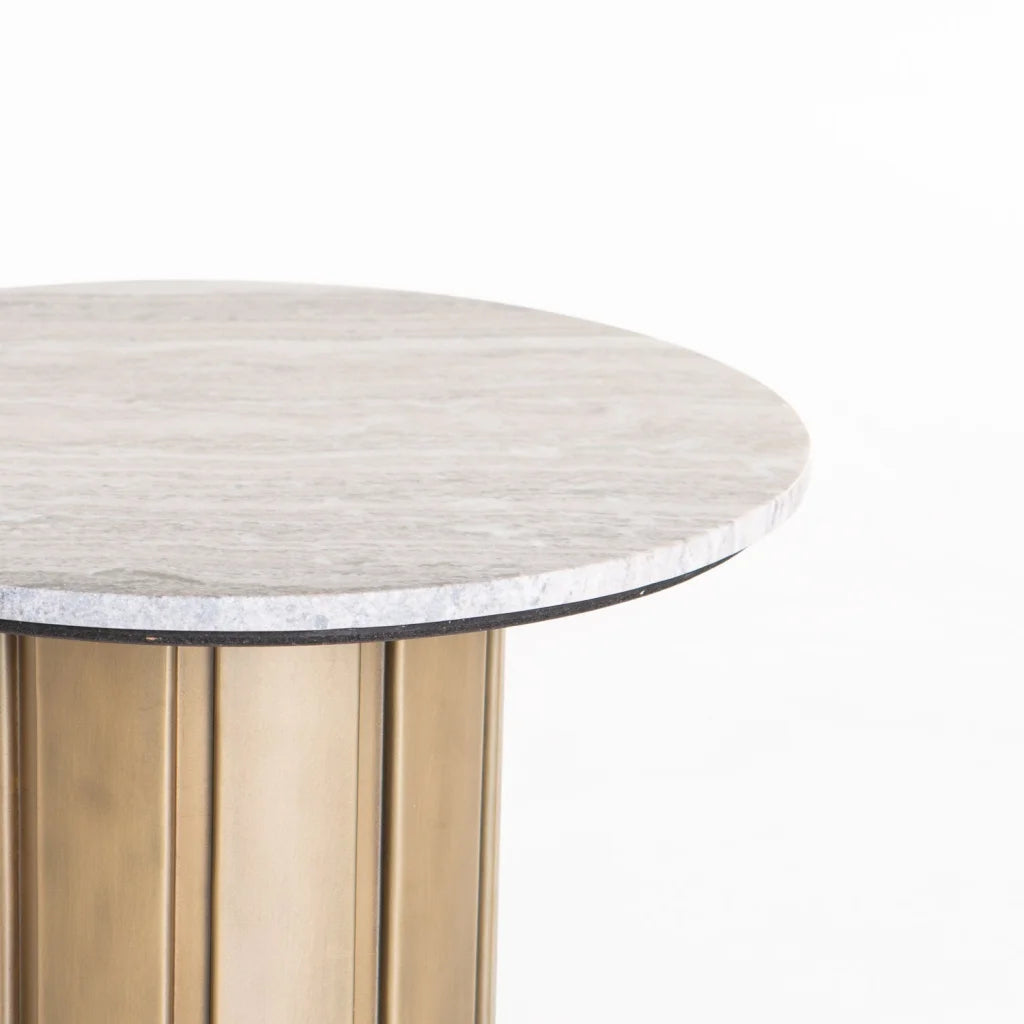 VIN 60cm ROUND STONE TOP CT  39cm H BRASS ANTIQUE