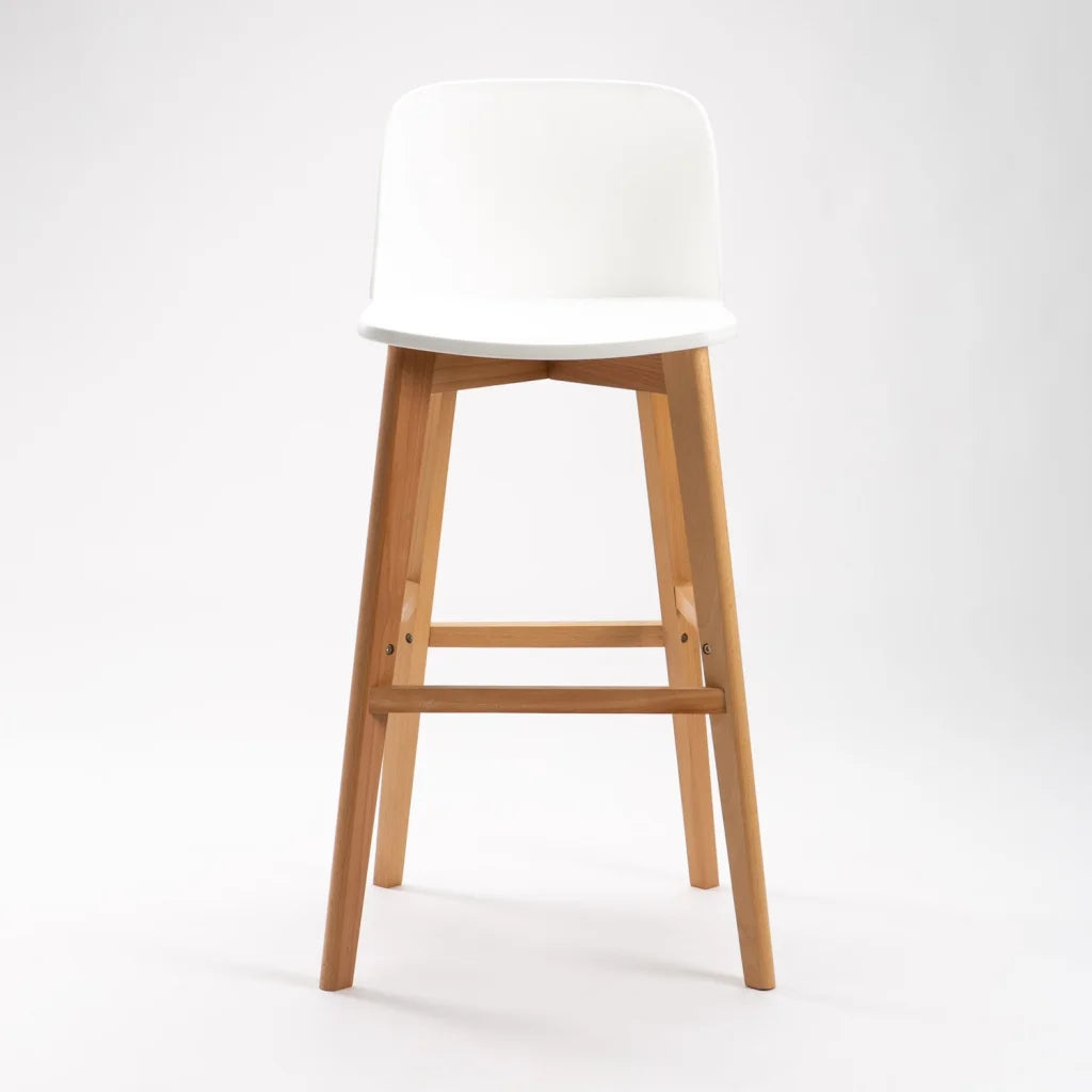 ZEN LUXURY WOODEN LEG BARSTOOL - WHITE