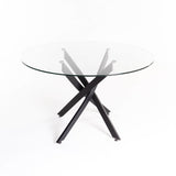 LEN 120cm ROUND 10mm GLASS TOP DINING TABLE-BLACK