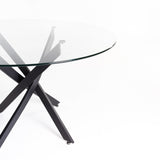 LEN 120cm ROUND 10mm GLASS TOP DINING TABLE-BLACK