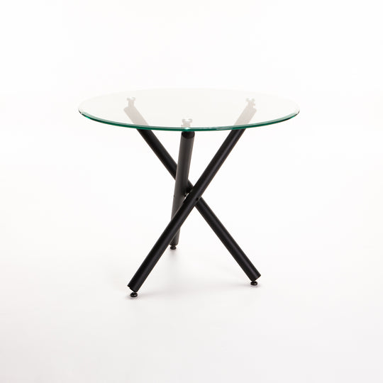 DIVA 90cm ROUND GLASS TOP DINING TABLE-BLACK LEGS