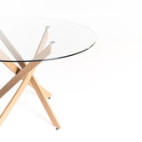 LEN 120cm ROUND 10mm GLASS TOP DINING TABLE-BEECH