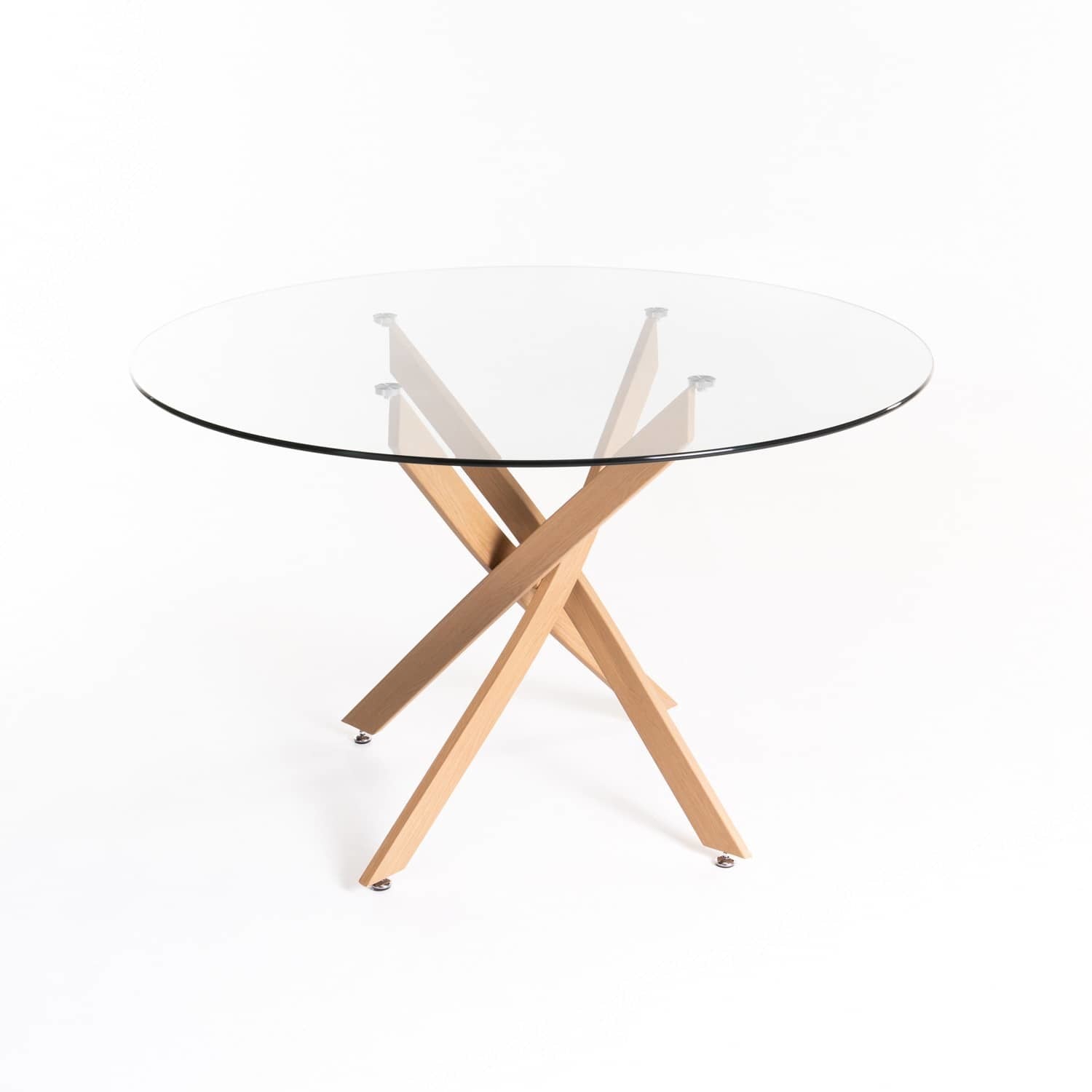 LEN 120cm ROUND 10mm GLASS TOP DINING TABLE-BEECH