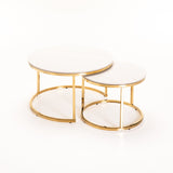GIO SET OF 2 70/50cm STONE TOP CT-GOLD LEG/WH TOP