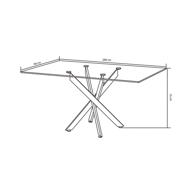Decofurn Furniture | CAM_180x90cm_GLASS_TOP_DINING_TABLE | Dimensions