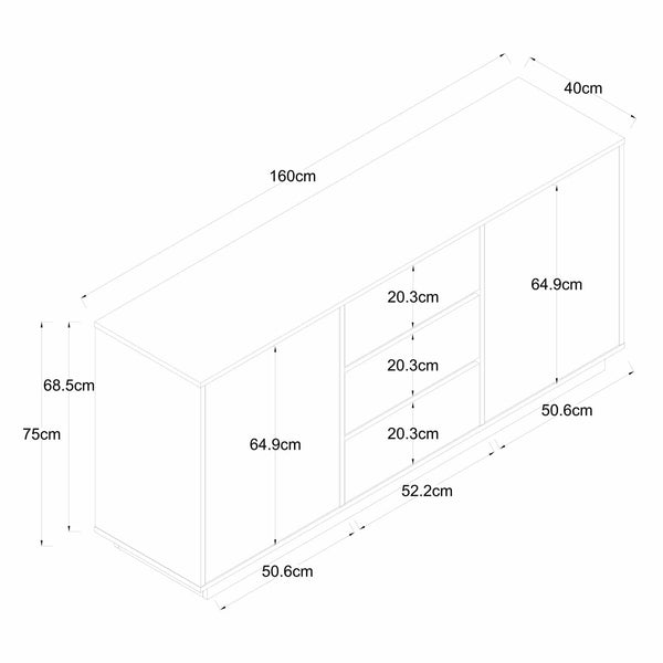 Decofurn Furniture | CENTO-2-DOOR-3-DRAWER-SIDEBOARD | Dimensions