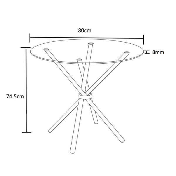 Decofurn Furniture | COTY_80cm_ROUND_GLASS_TOP_DINING_TABLE | Dimensions