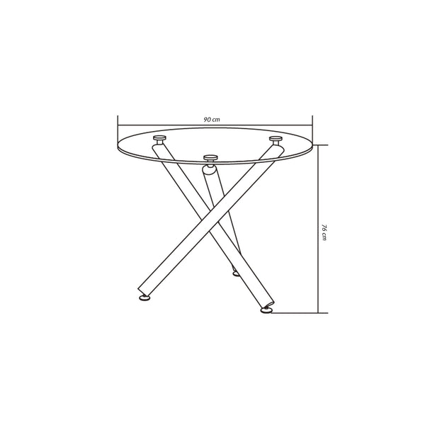 Decofurn Furniture | DIVA_90cm_ROUND_10MM_TEMP_GLASS_TOP_DINING_TABLE | Dimensions