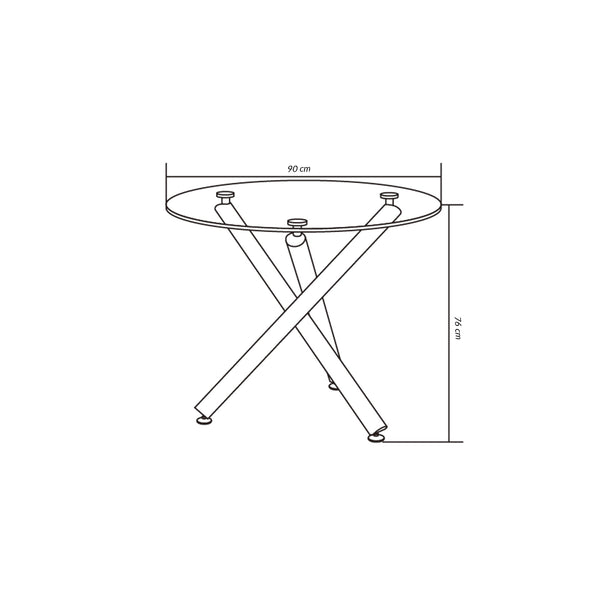 Decofurn Furniture | DIVA_90cm_ROUND_GLASS_TOP_DINING_TABLE-BLACK_LEGS | Dimensions