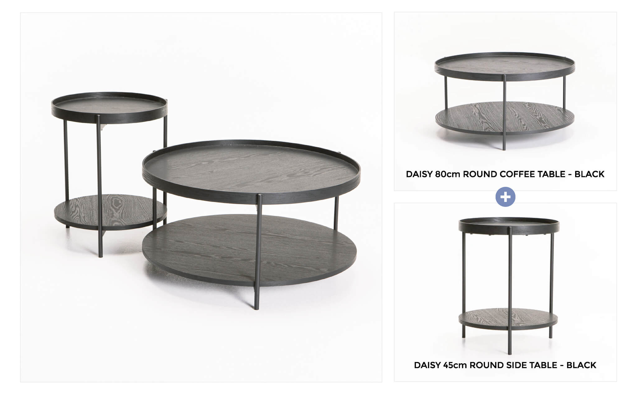 DAISY SIDE TABLE & COFFEE TABLE COMBO - Black