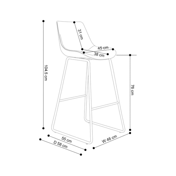 Decofurn Furniture | JORY_BARSTOOL | Dimensions