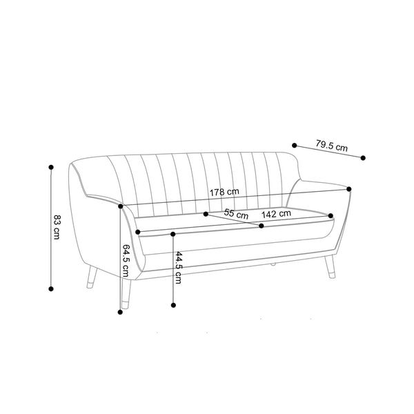 Decofurn Furniture | JUNO_VELVET_3_SEATER_COUCH | Dimensions