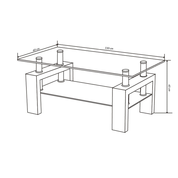 Decofurn Furniture | LALA_110x60cm_GLASS_COFFEE_TABLE | Dimensions