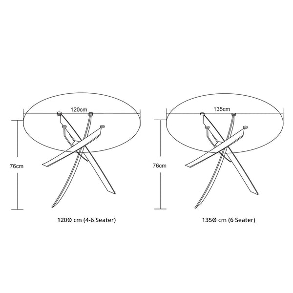 Decofurn Furniture | LEN_ROUND_10mm_GLASS_TOP_DINING_TABLE | Dimensions