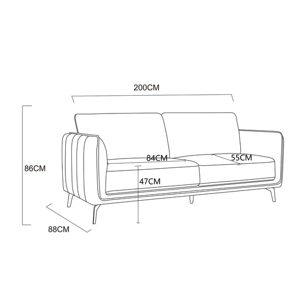 Decofurn Furniture | LINA_FABRIC_3_SEATER_COUCH | Dimensions
