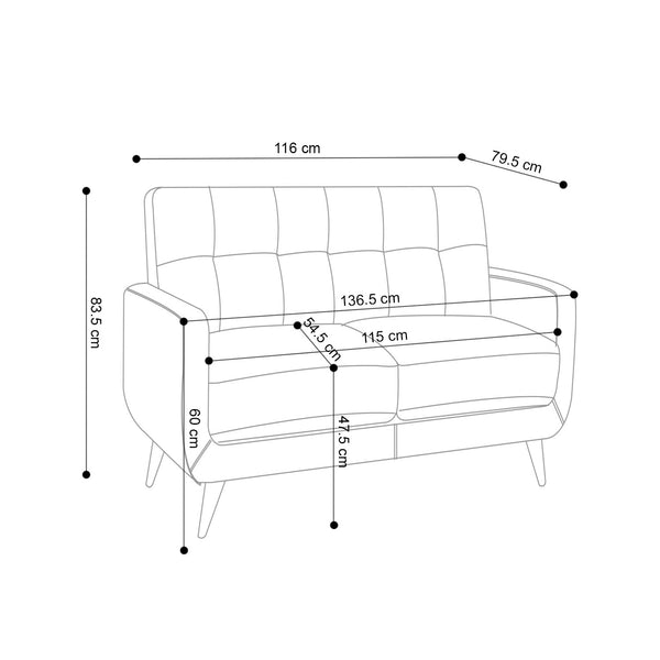 Decofurn Furniture | LUNA_FABRIC_2_SEATER_COUCH | Dimensions