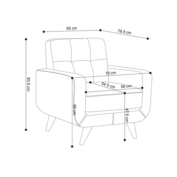 Decofurn Furniture | LUNA_FABRIC_ARMCHAIR | Dimensions