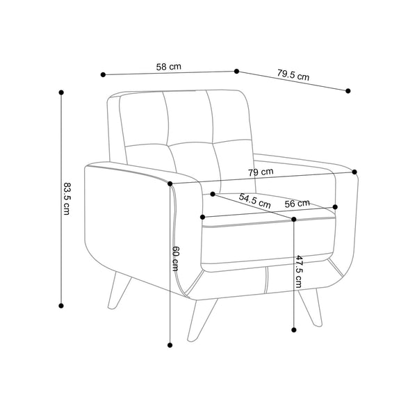Decofurn Furniture | LUNA_VELVET_ARMCHAIR | Dimensions
