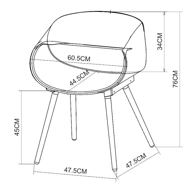 Decofurn Furniture | MIRA_WOODEN_LEG_ARMCHAIR | Dimensions