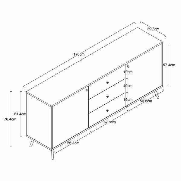 Decofurn Furniture | MONZA-2-DOOR-3-DRAWER-SIDEBOARD | Dimensions