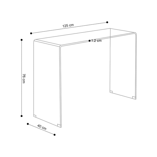 Decofurn Furniture | RUBY_125x40cm_12MM_TEMPERED_GLASS_CONSOLE | Dimensions