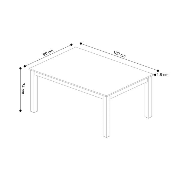 Decofurn Furniture | TABLE_E029_180x90cm_DW | Dimensions