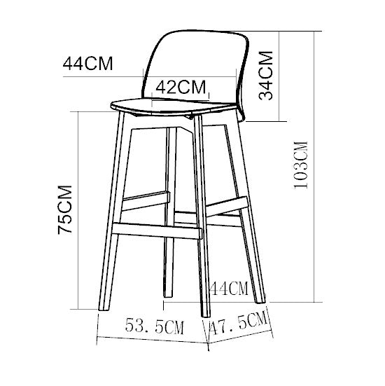 Decofurn Furniture | ZEN_LUXURY_WOODEN_LEG_BARSTOOL | Dimensions