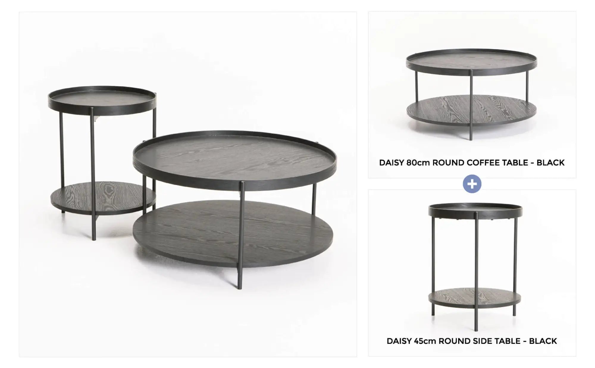 DAISY SIDE TABLE & COFFEE TABLE COMBO - Black