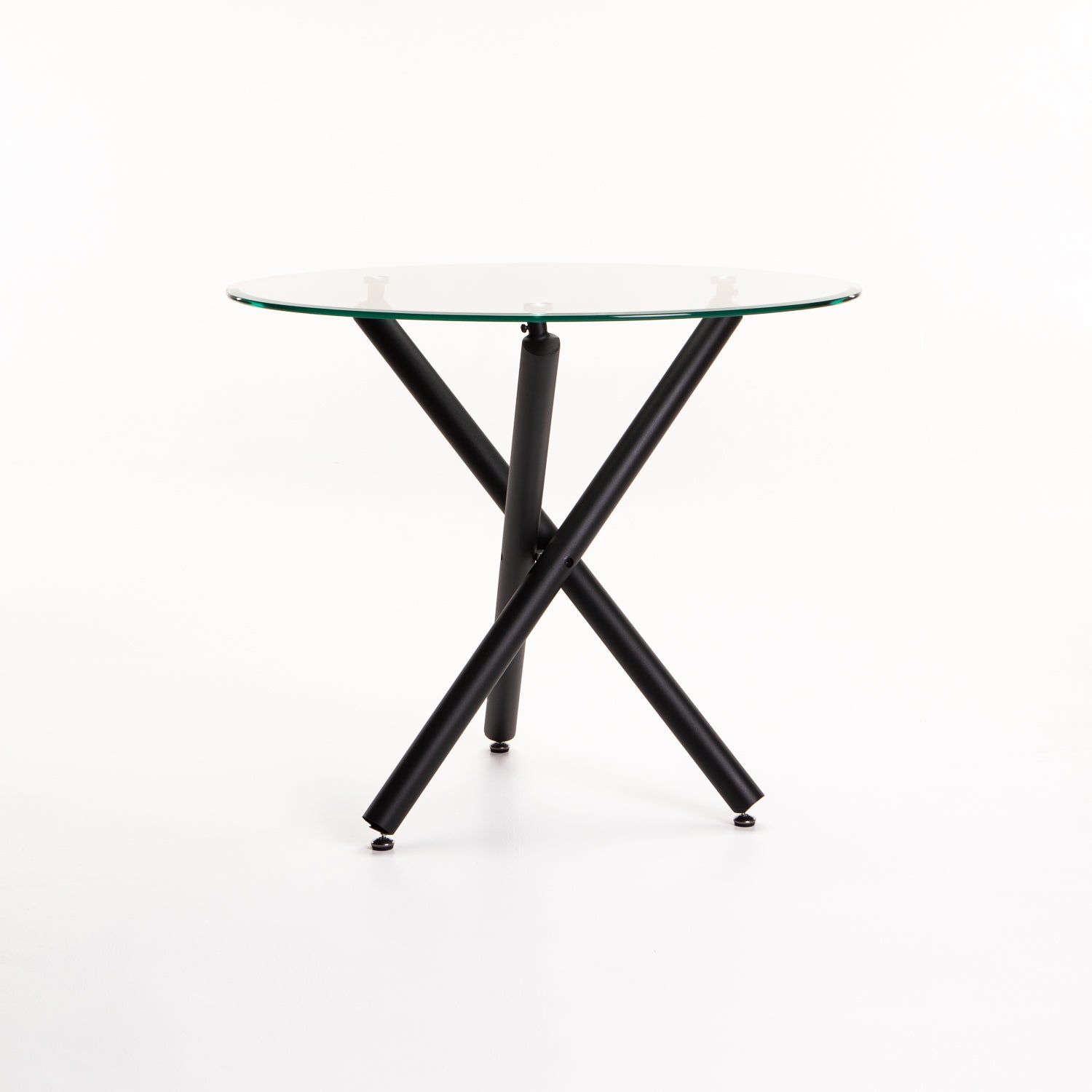 DIVA 90cm ROUND GLASS TOP DINING TABLE-BLACK LEGS