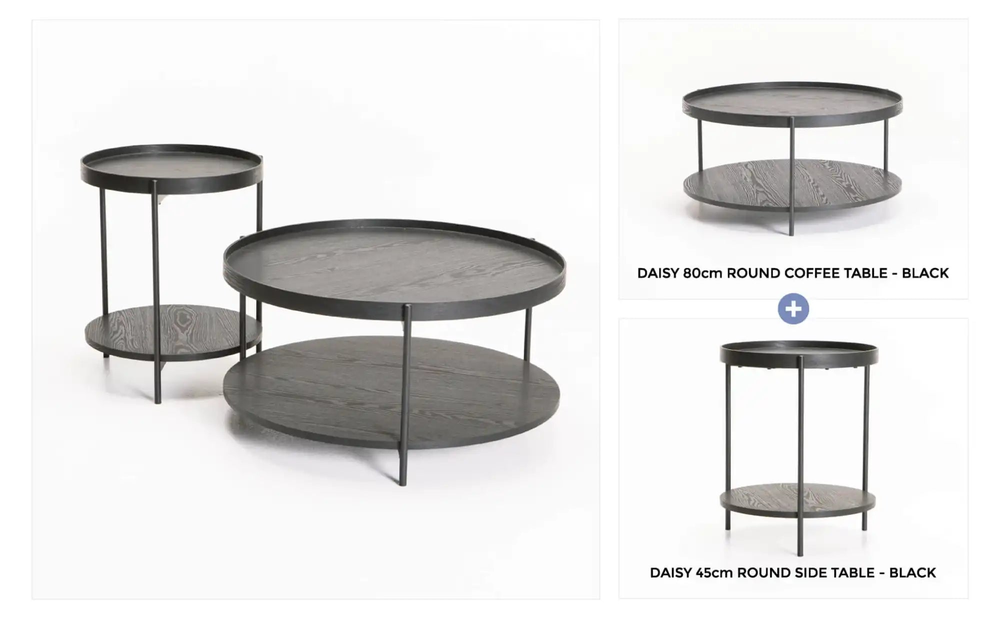 DAISY SIDE TABLE & COFFEE TABLE COMBO - Black