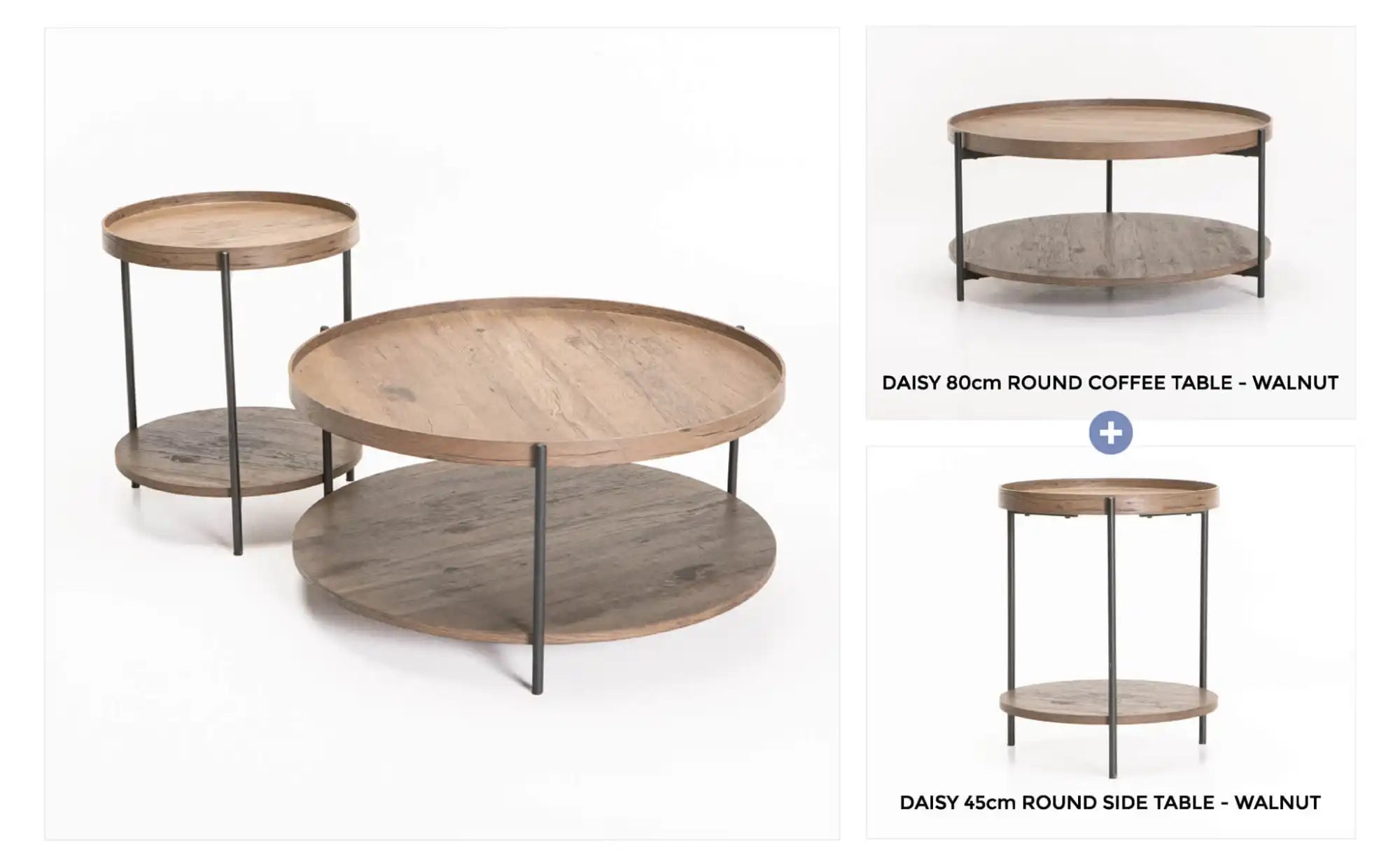 DAISY SIDE TABLE & COFFEE TABLE COMBO - Walnut