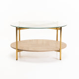 AMORE 80cm ROUND COFFEE TABLE - GOLD / OAK