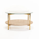 AMORE 80cm ROUND COFFEE TABLE - GOLD / OAK