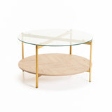 AMORE 80cm ROUND COFFEE TABLE - GOLD / OAK