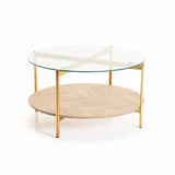 AMORE 80cm ROUND COFFEE TABLE - GOLD / OAK
